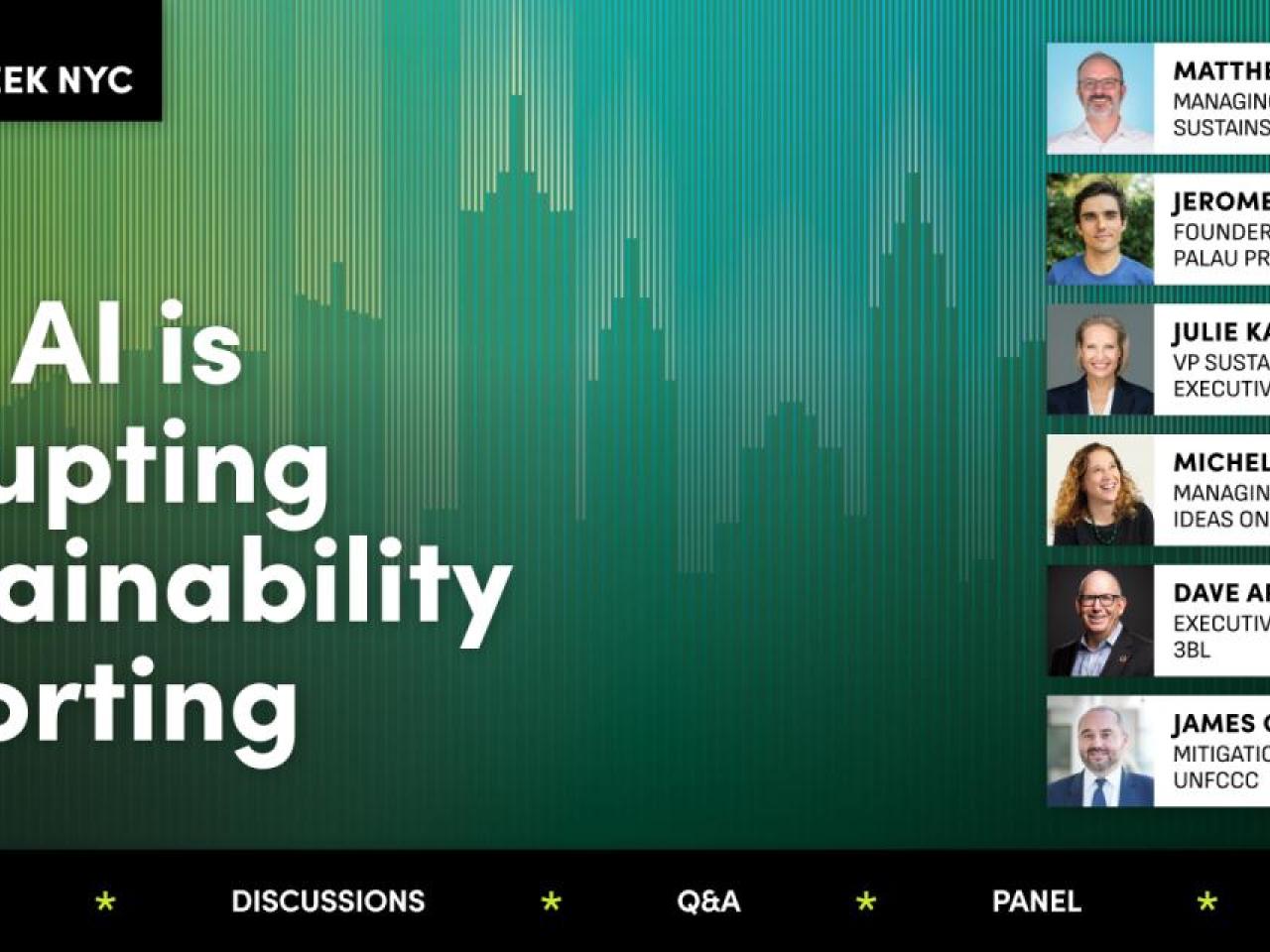 "How AI is Disrupting Sustainability Reporting" with headshots of speakers