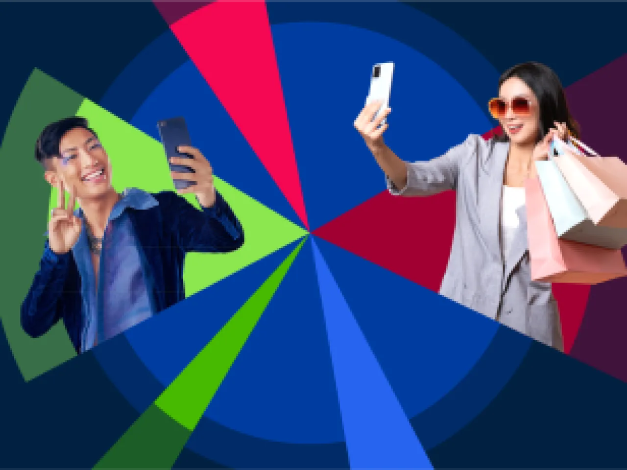 Two people take separate selfies