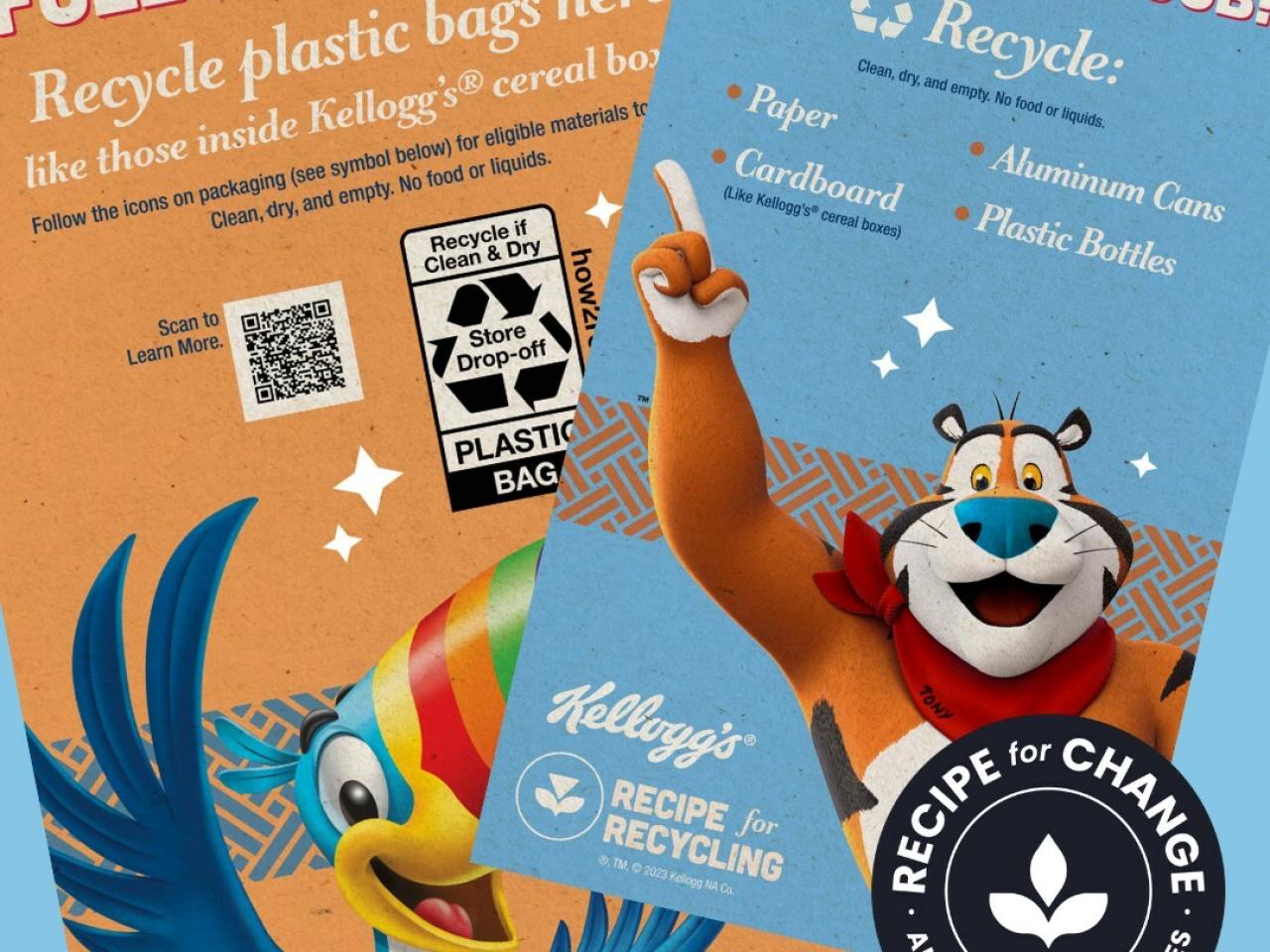 In-store messaging encouraging consumers to recycle items with the How2Recycle logo.