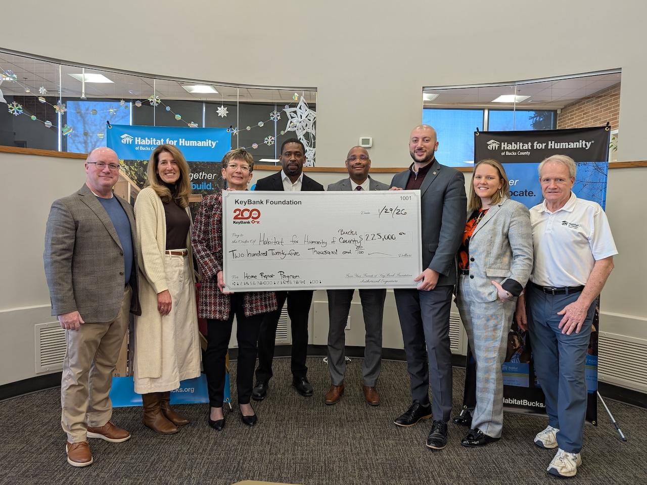KeyBank and Buck's County Habitat for Humanity representatives shown with the grant check for $225,000.