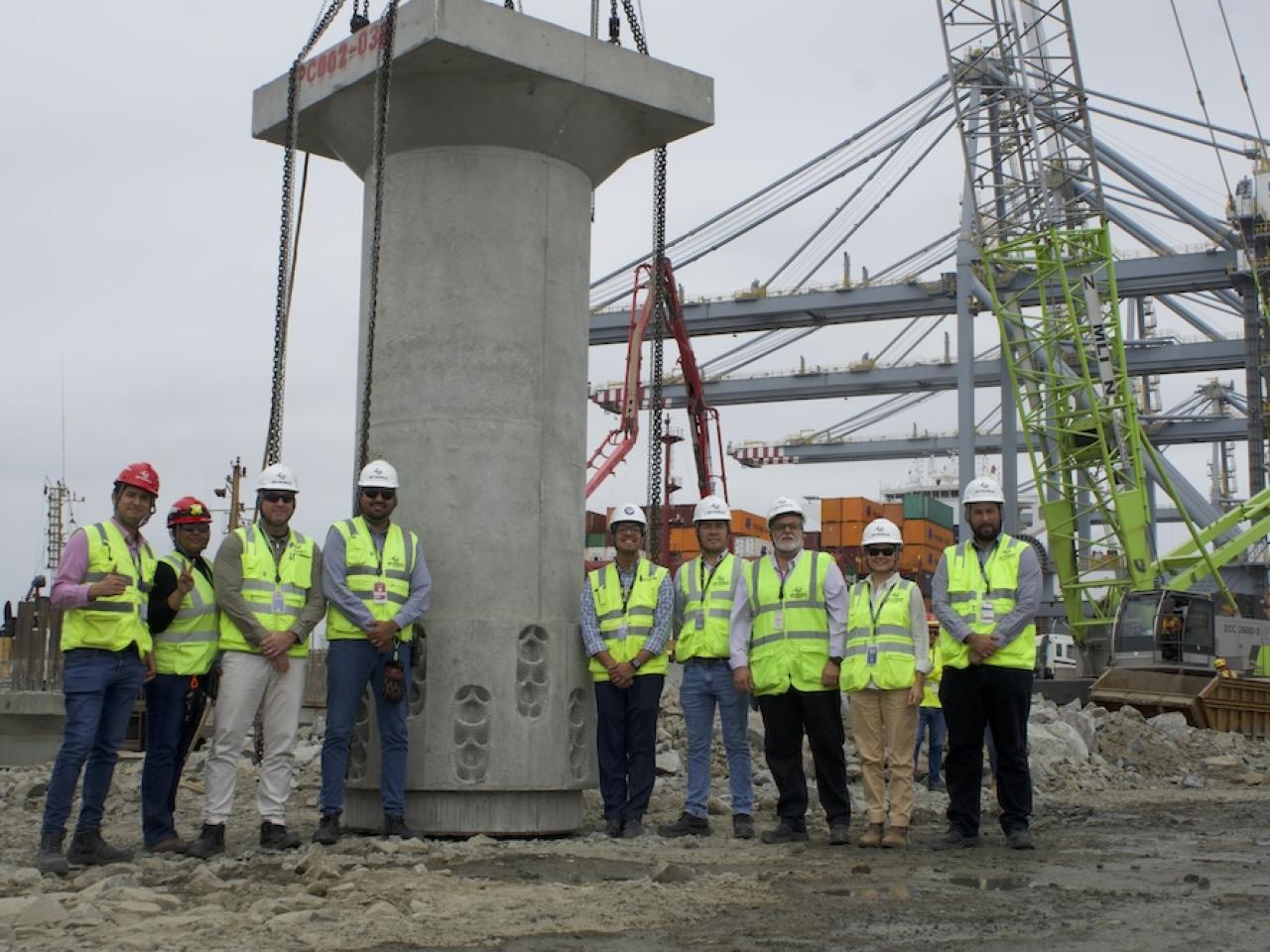 Group standing next to Living Seawall as it's built