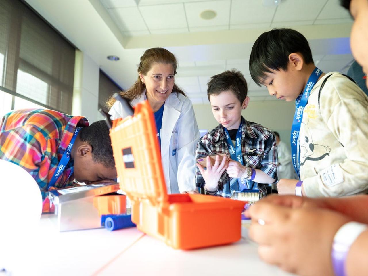 Students doing an experiment
