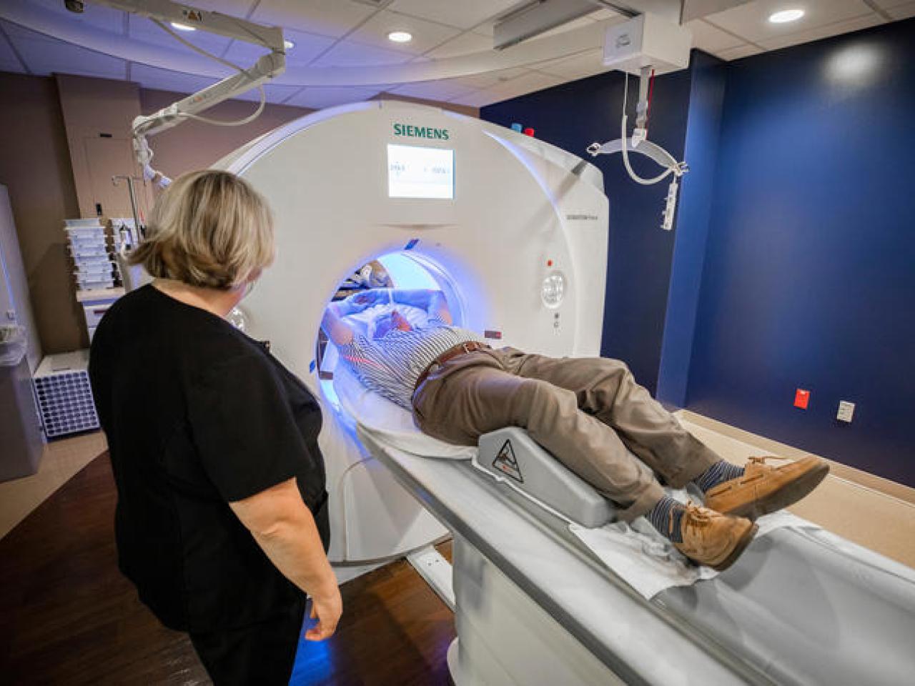 A patient being screened in an MRI.