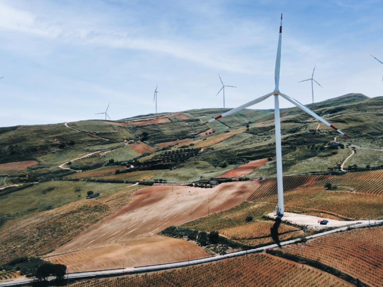wind turbines on a hill