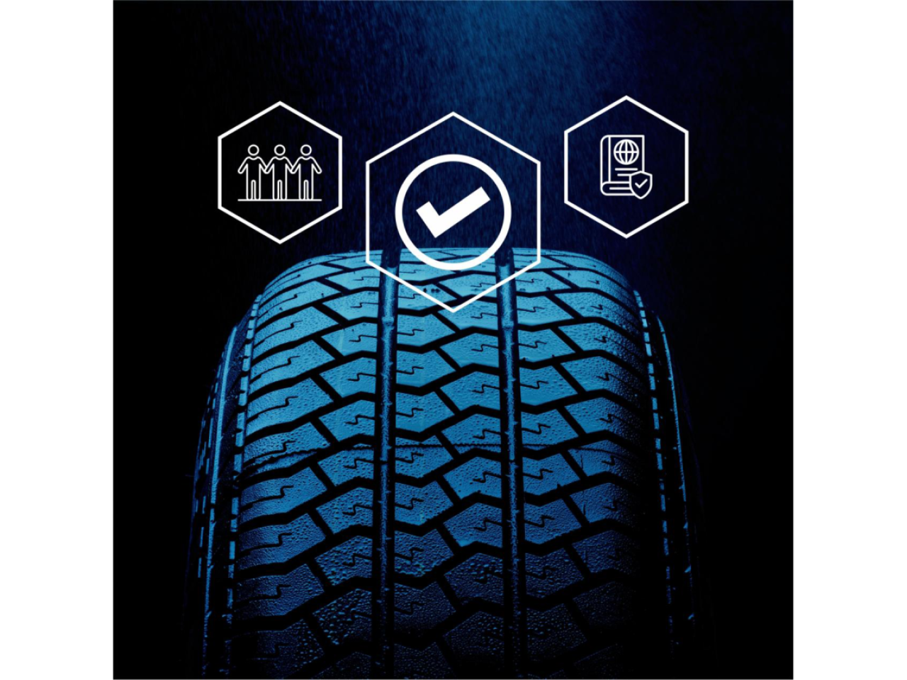 Tire with icons of collaboration partners and the PCR publication 