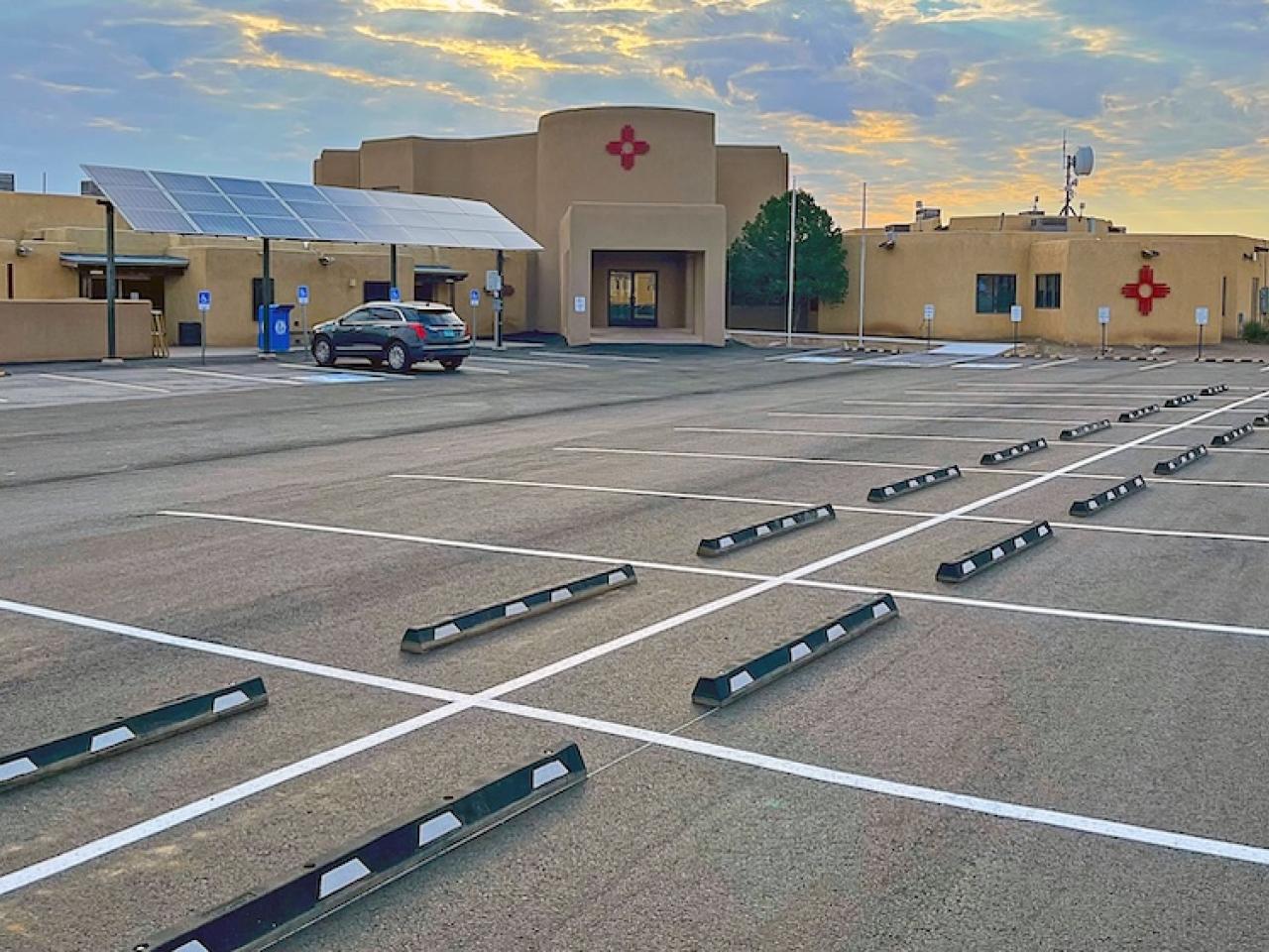 New parking lot in front of the community services complex