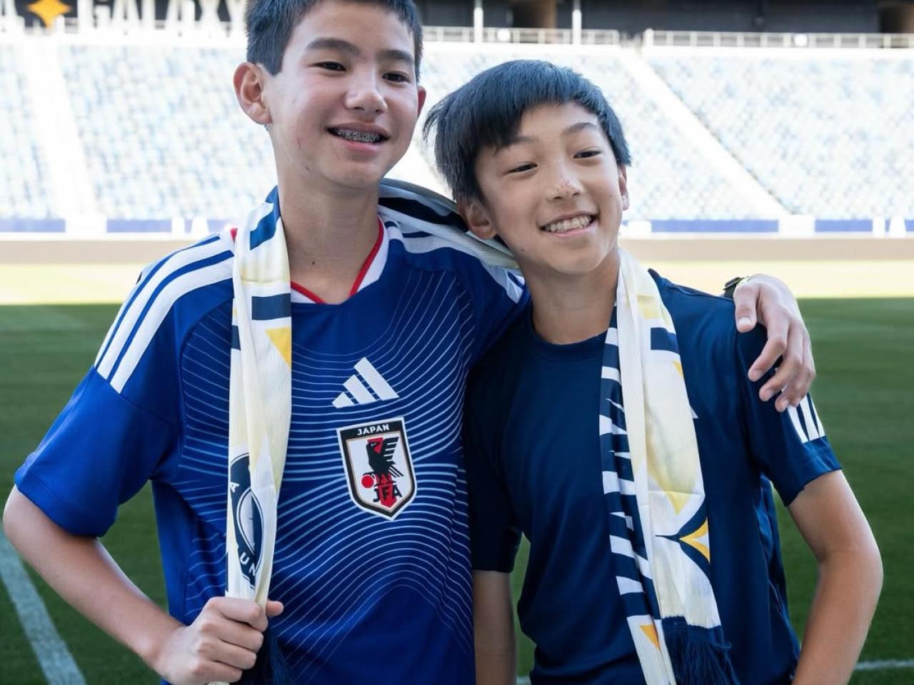 Kids from Little Tokyo Service Center pose at LA Galaxy home stadium