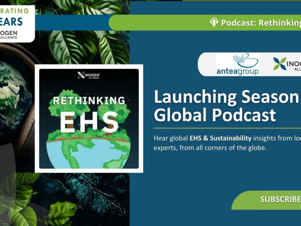 Text "Launching Season 3 Global Podcast" with Rethinking EHS logo