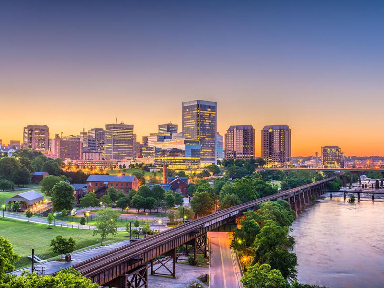 Richmond, Virginia is a growing technology and logistics hub for the southeastern United States. Richmond skyline at sunset