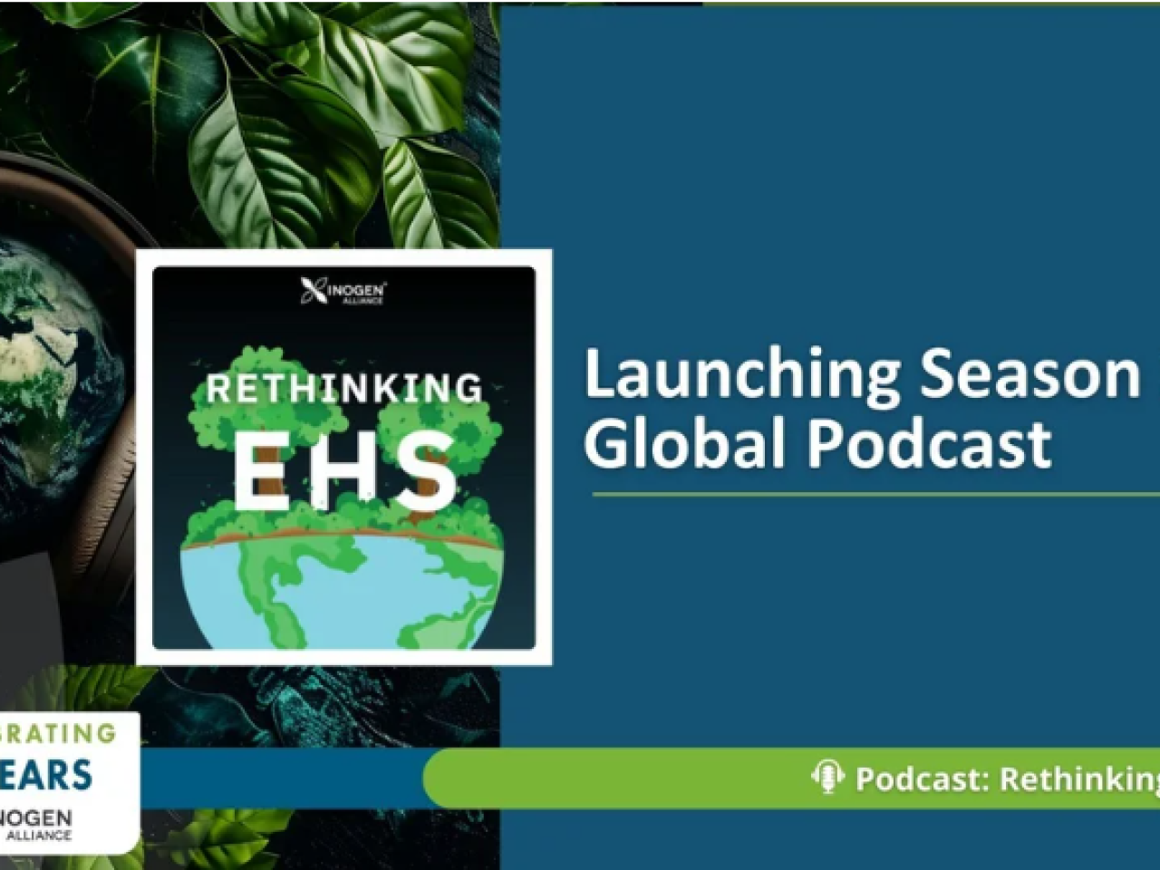 Banner with text "Launching Season 3 Global Podcast" and the Rethinking EHS Podczst logo