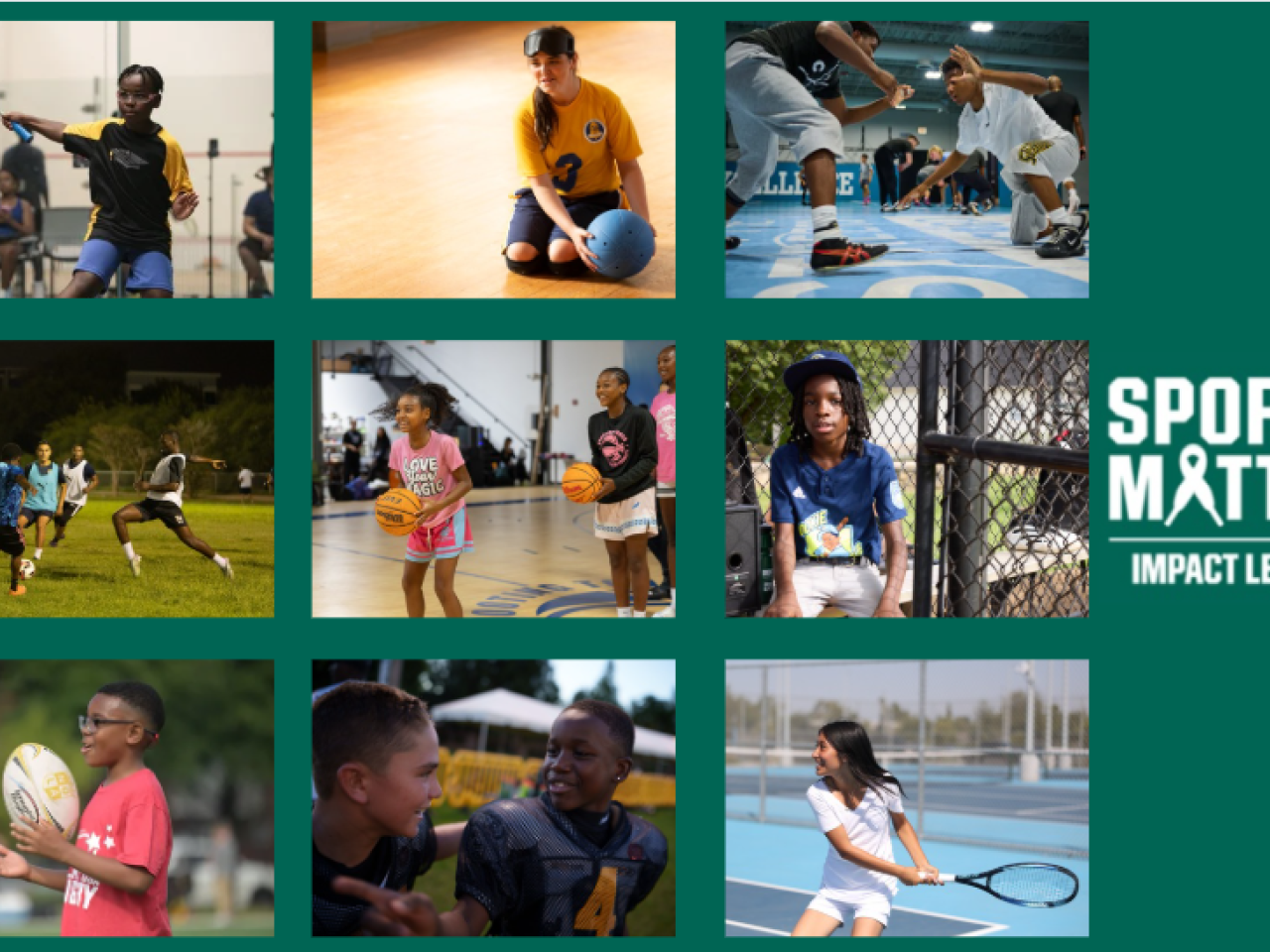 Sports Matter Impact League. Collage showing youth participating in sports.