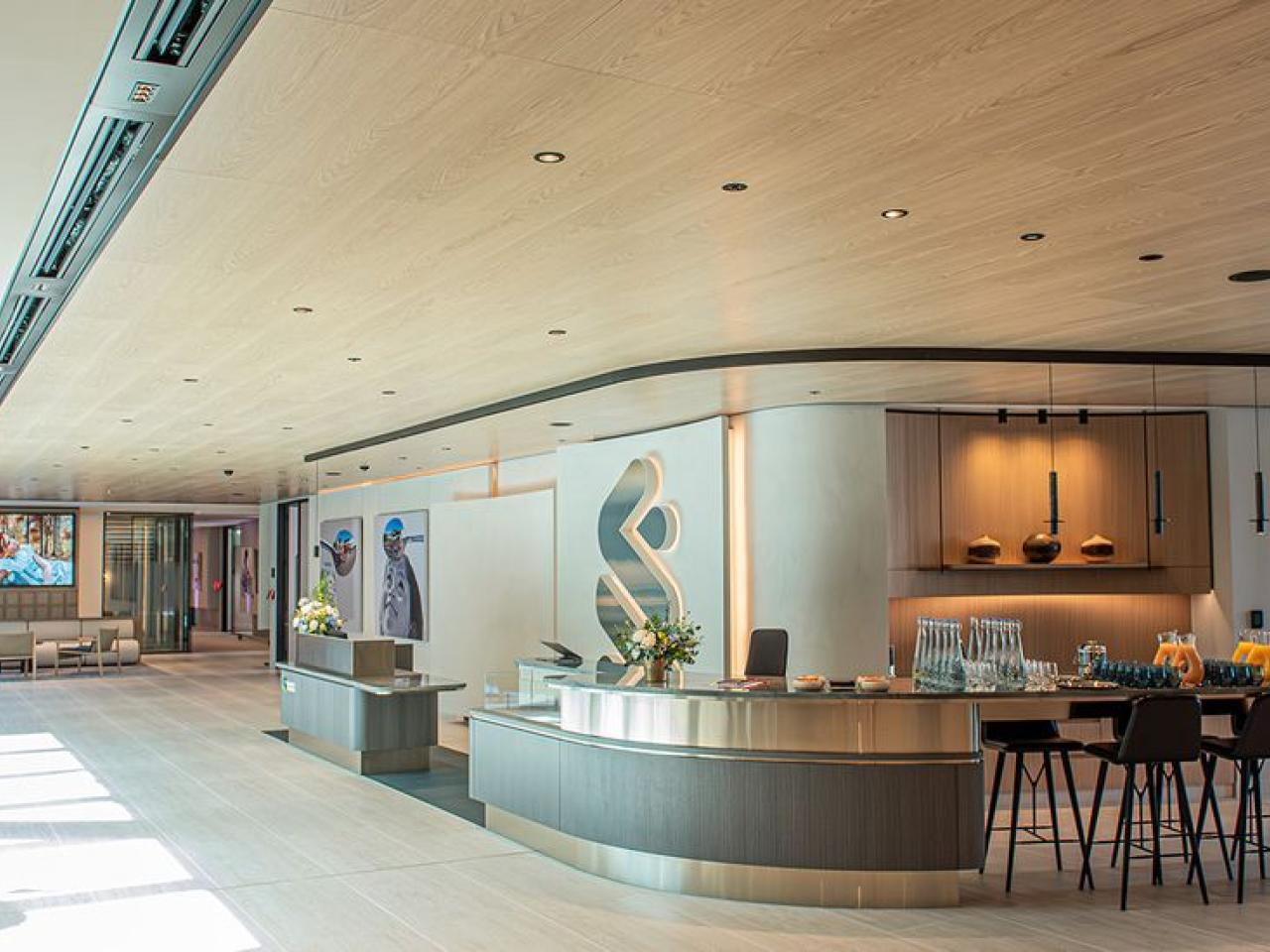 Open lobby with kitchen