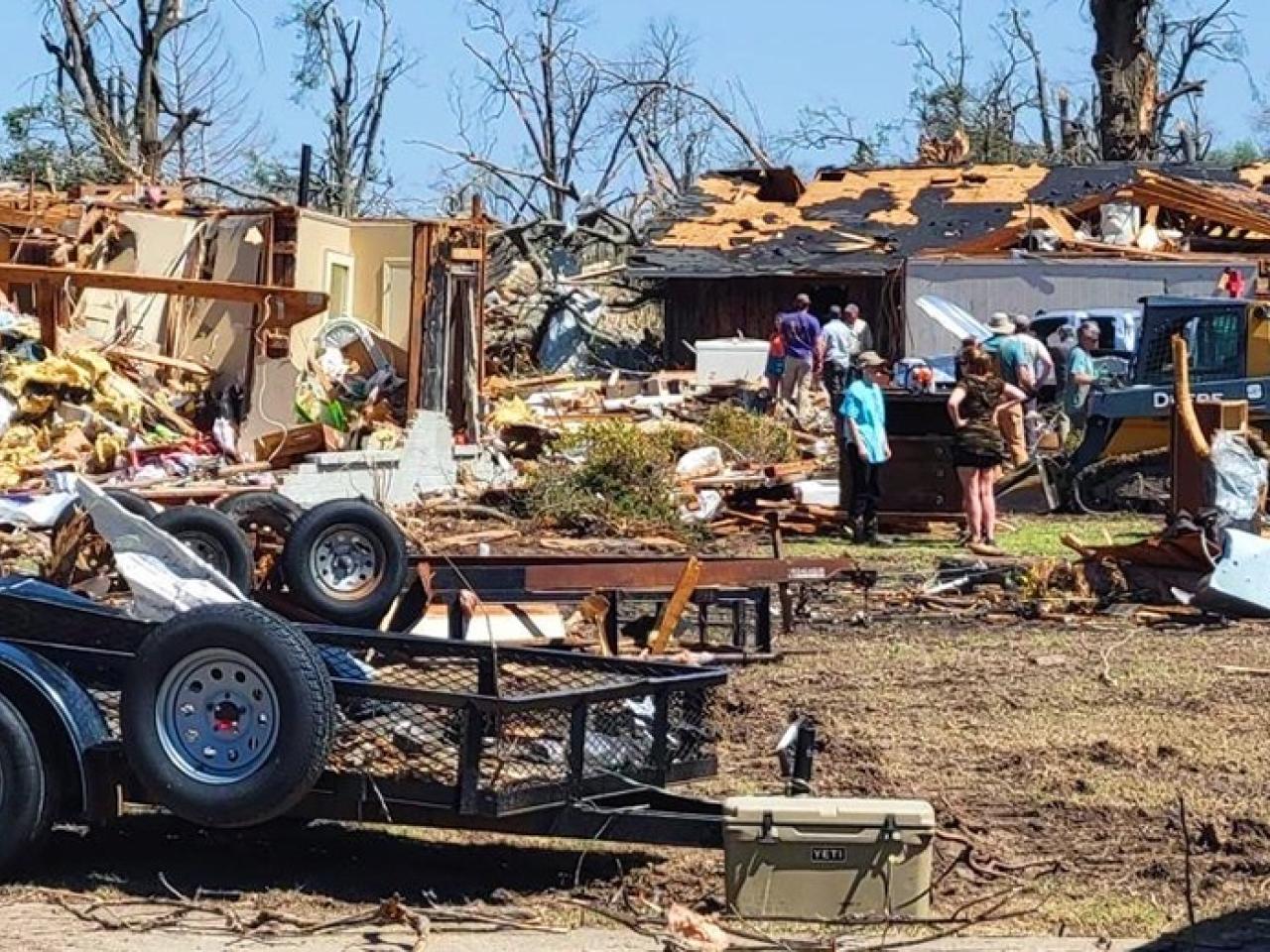 Destruction by a tornado in Mississippi.