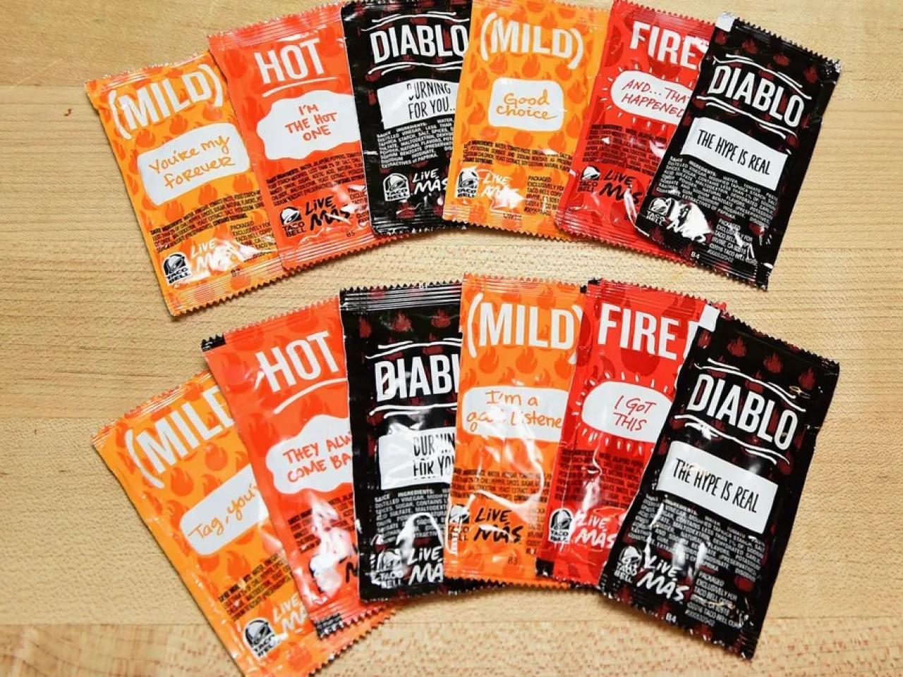 Assorted Taco Bell sauce packets