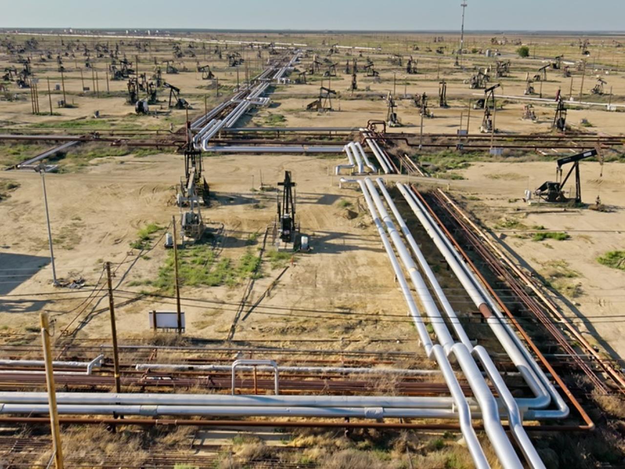 Aerial view of a pipeline sprawling across land