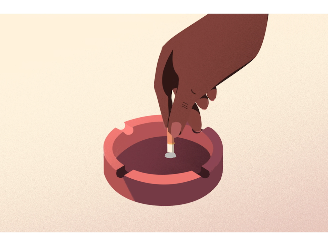 Illustration of a person extinguishing a cigarette.