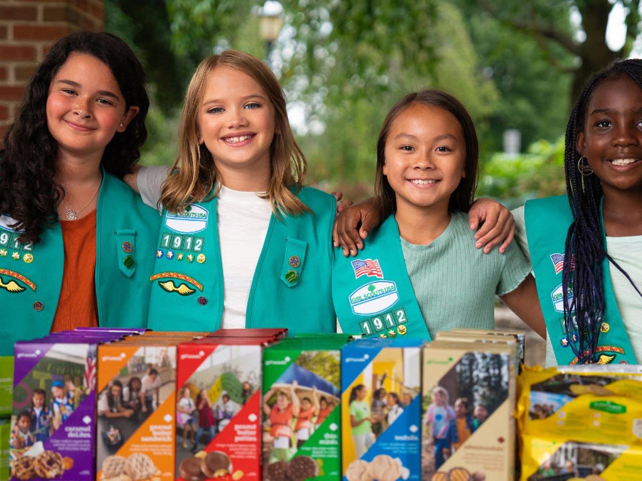 Girl Scouts of Northeast Kansas selling cookies.
