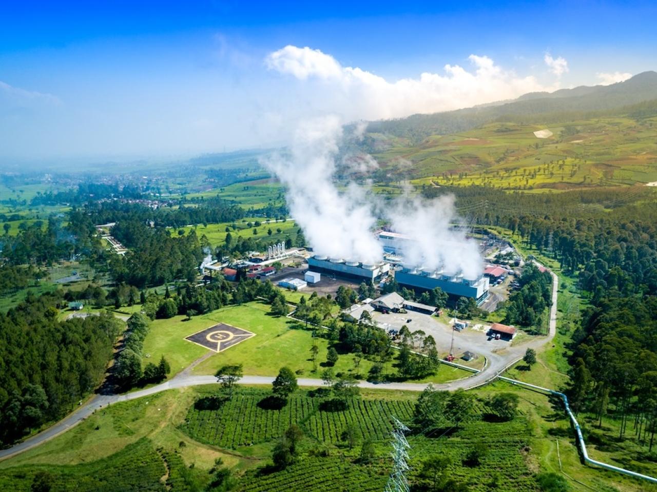 Aerial view of a geothermal power plant.