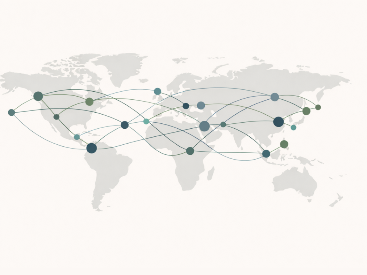 Abstract illustration of global ESG data networks connecting continents, representing sustainability intelligence and data aggregation.