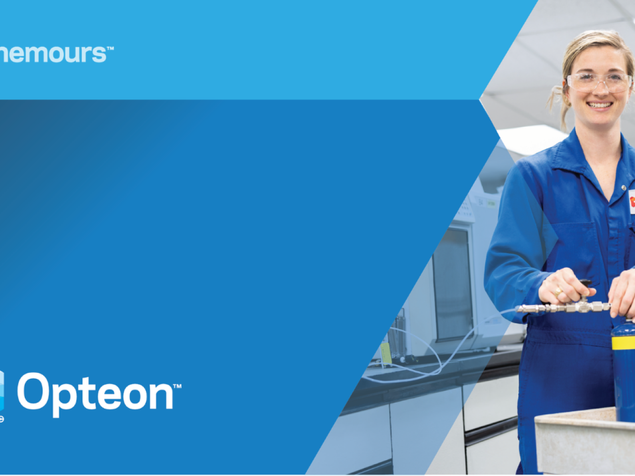 Opteon and Chemours logos with image of person working in a lab