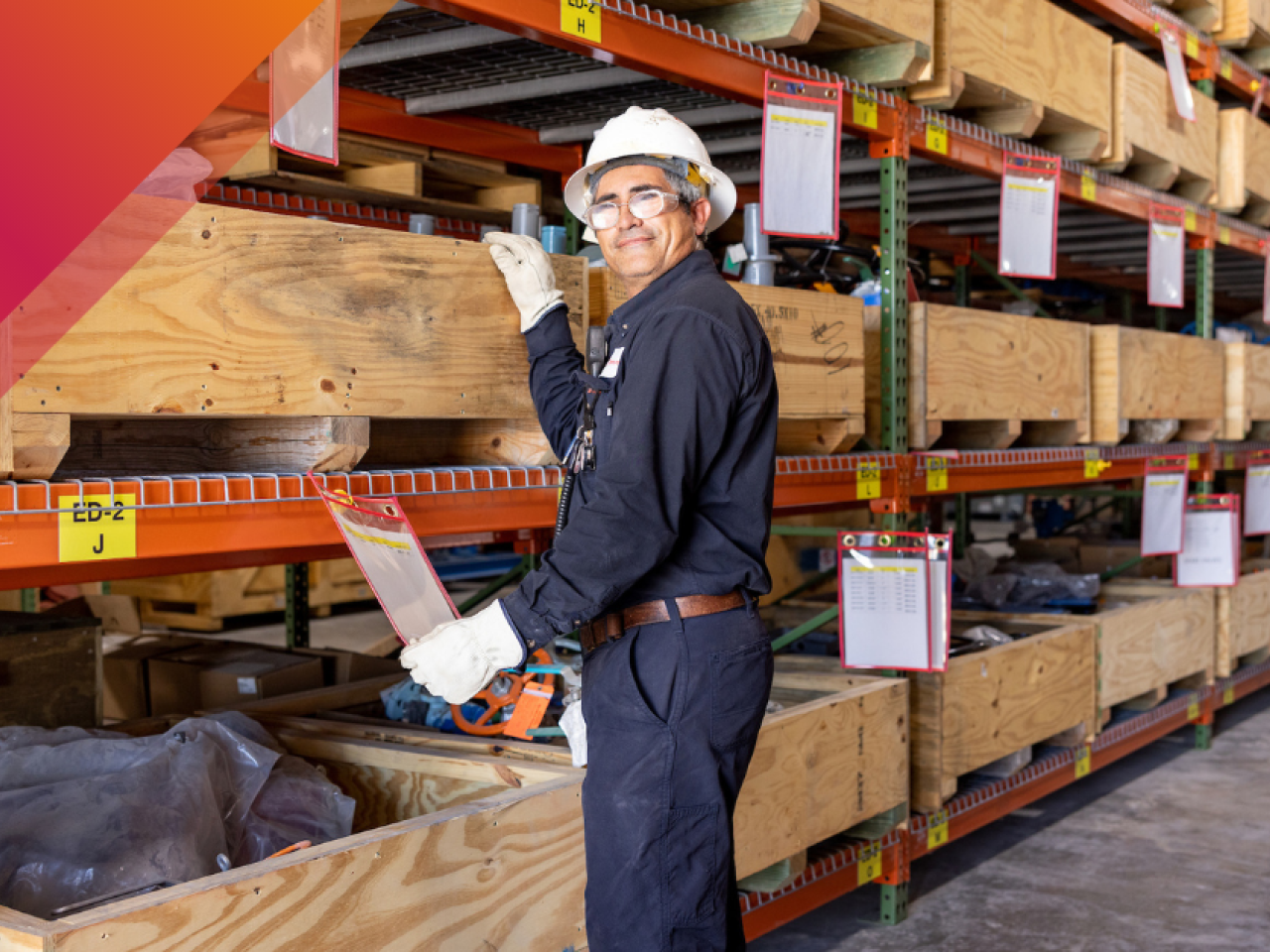 report cover of person in a warehouse