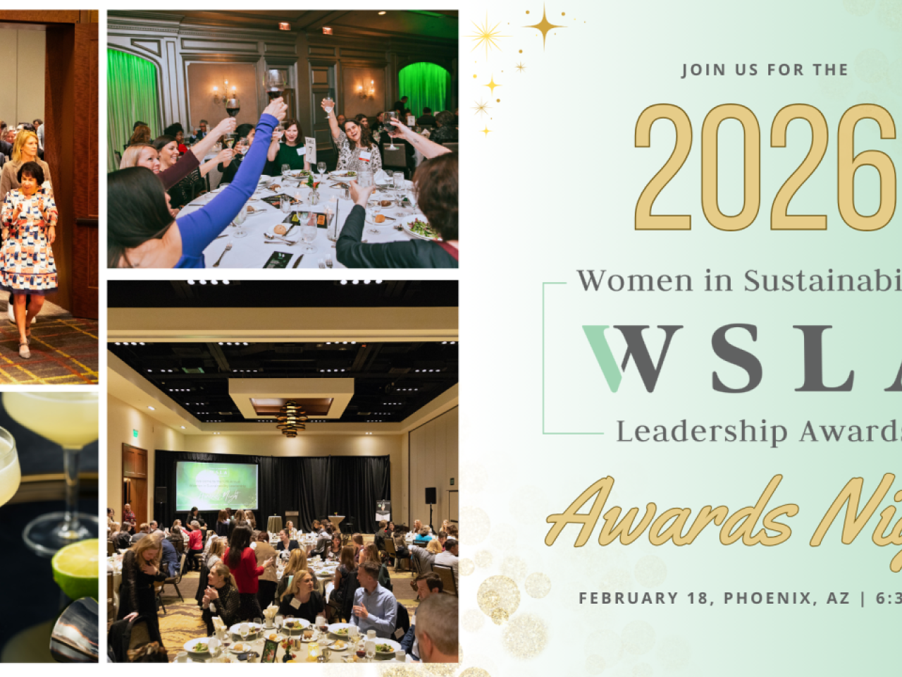 collage of photos and "2026 Women in Sustainability WSLA Leadership Awards, Awards Night"