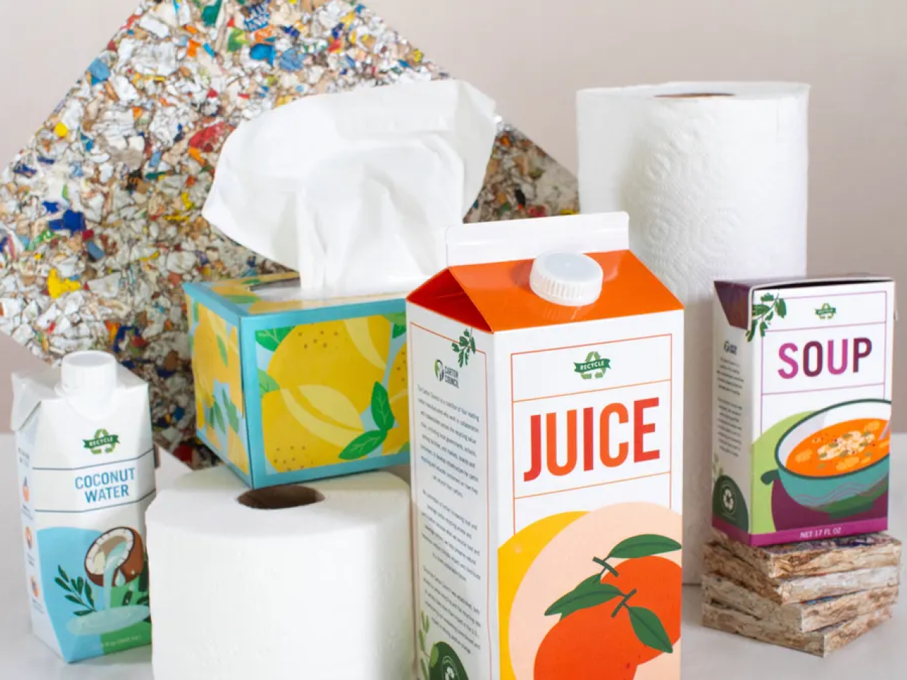 various products in cartons