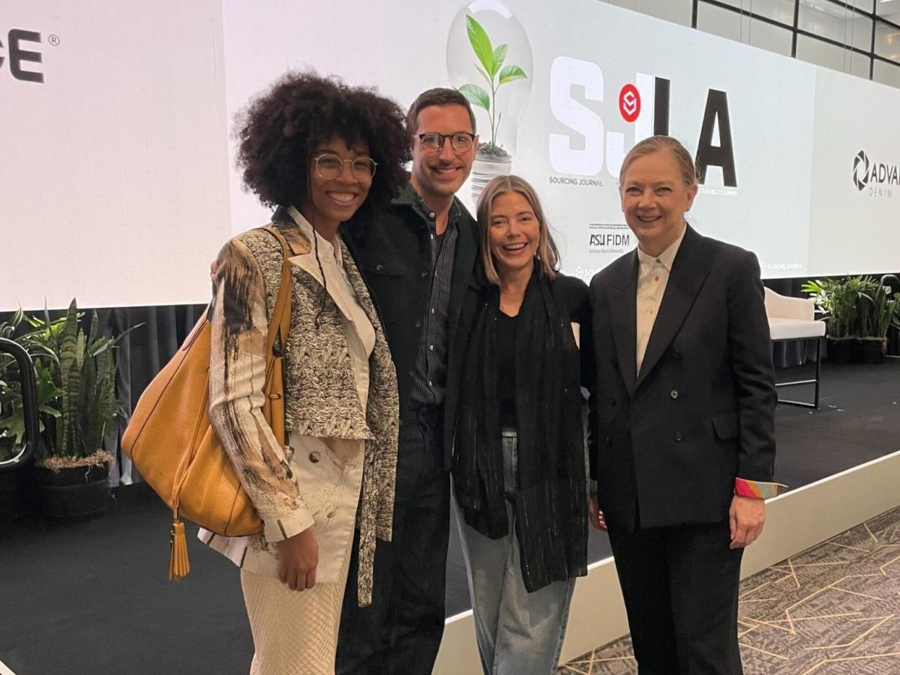 At the Sourcing Journal Sustainability Summit: Rachel Lincoln Sarnoff and Dennita Sewell with Nicholas Brown, partnership and engagement lead at Retraced, a Cascale member, and fashion designer Marissa Wilson