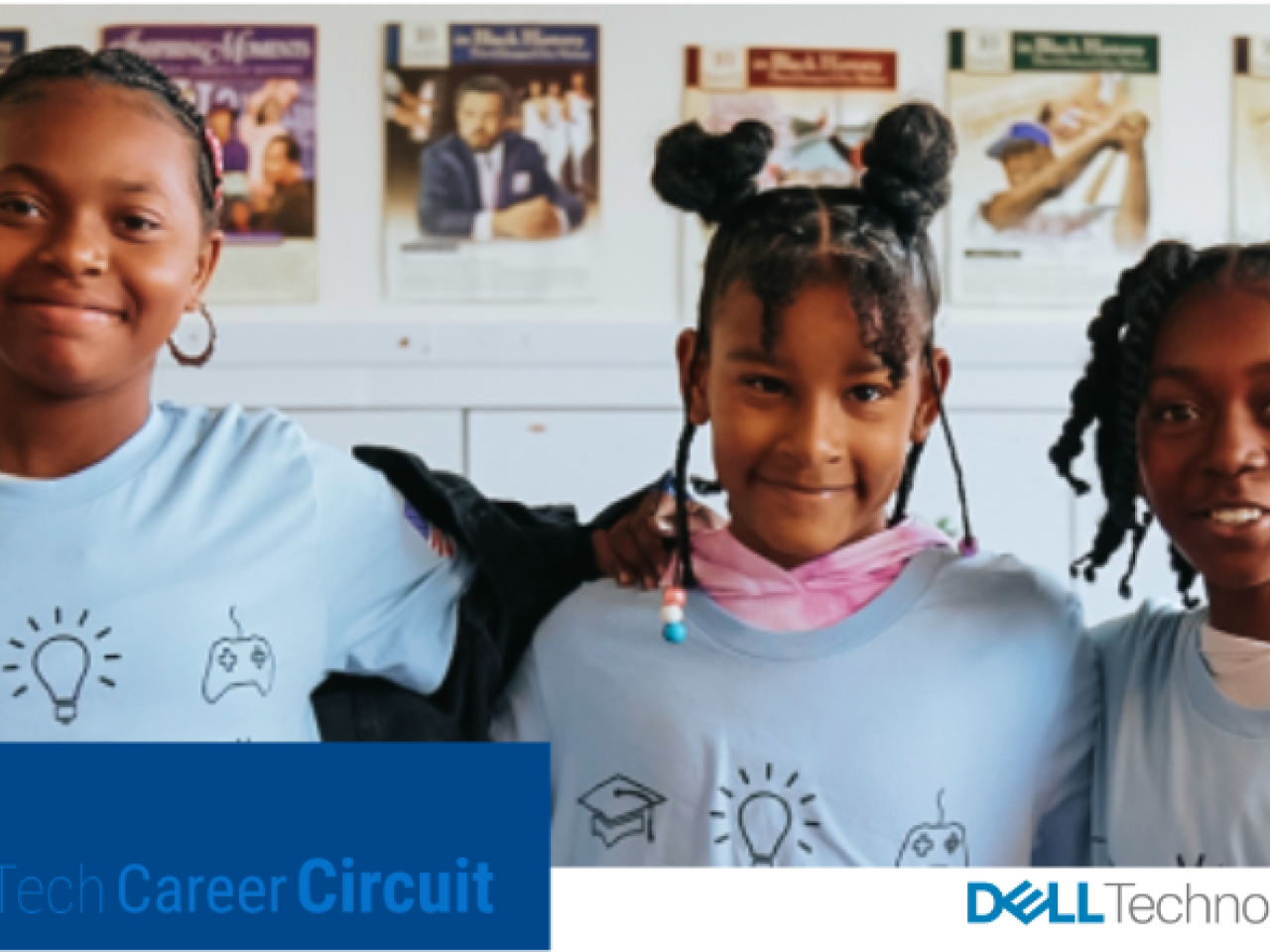 Three students in matching t-shirts