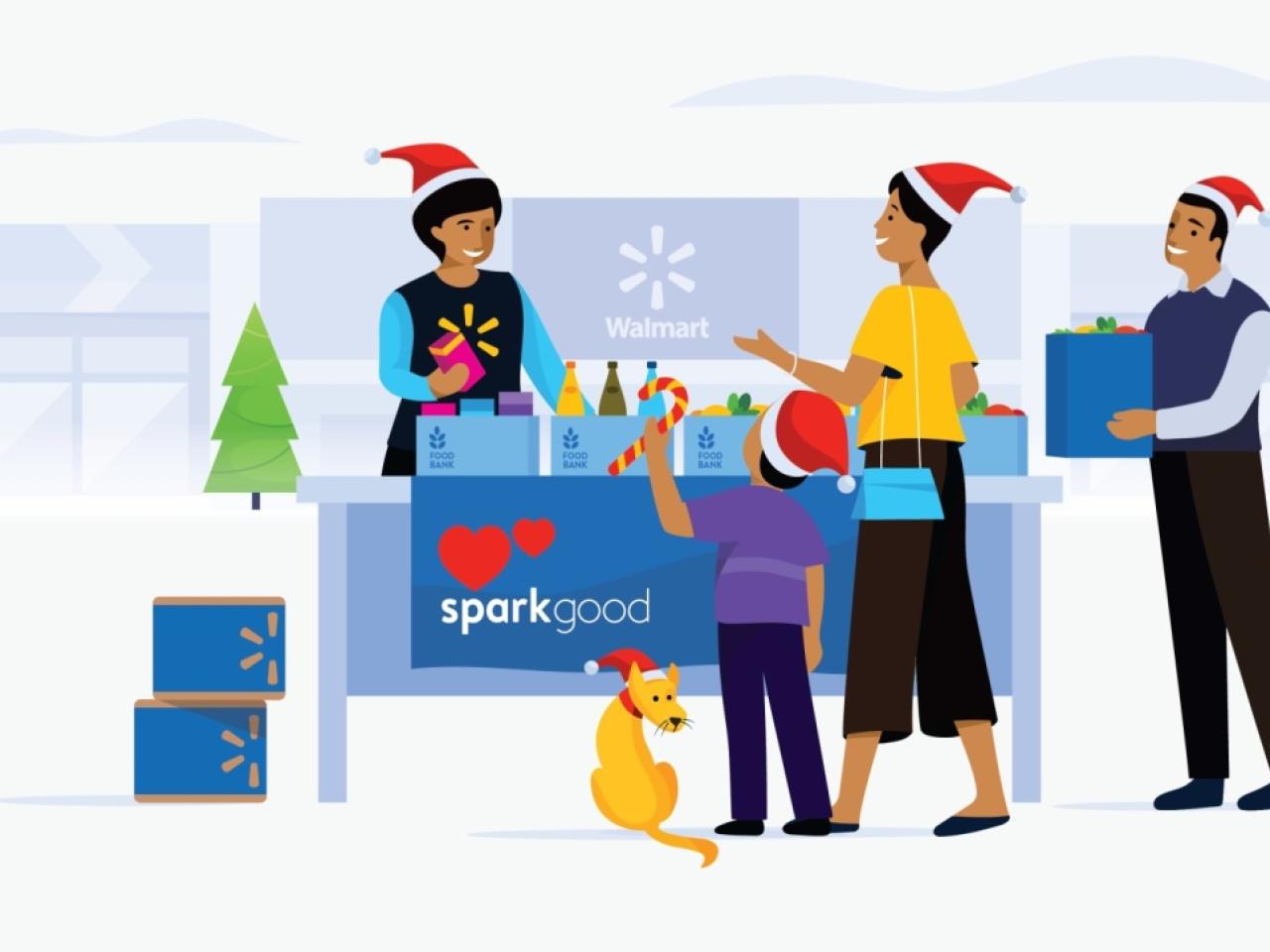 Illustration of a family donating to a foodbank