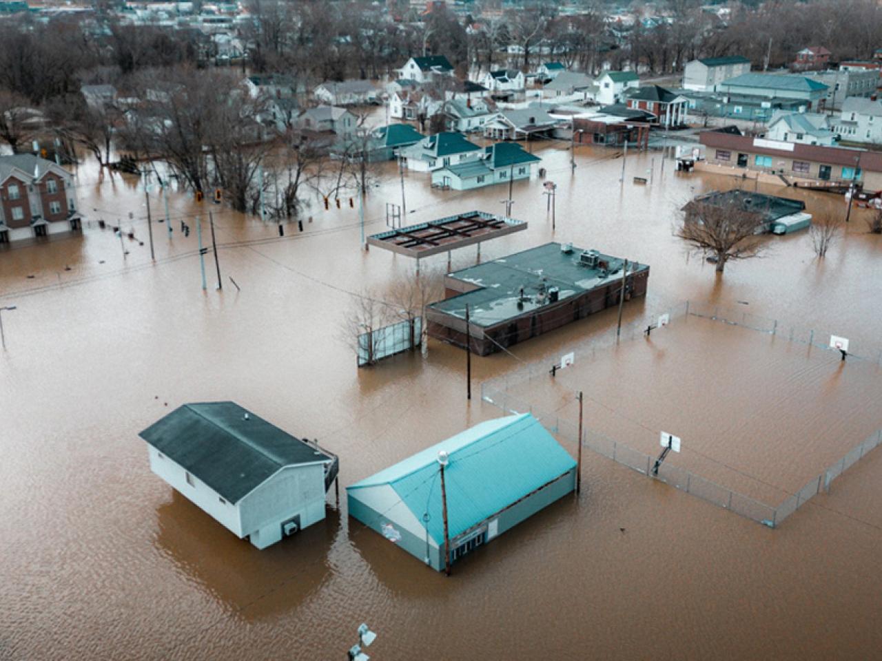 flooded buildings