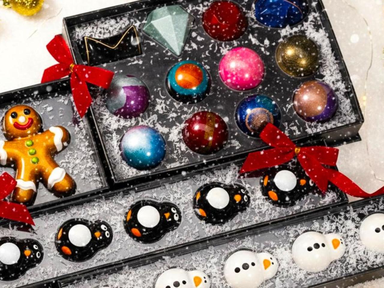 Assortment of ornaments in a gift box.
