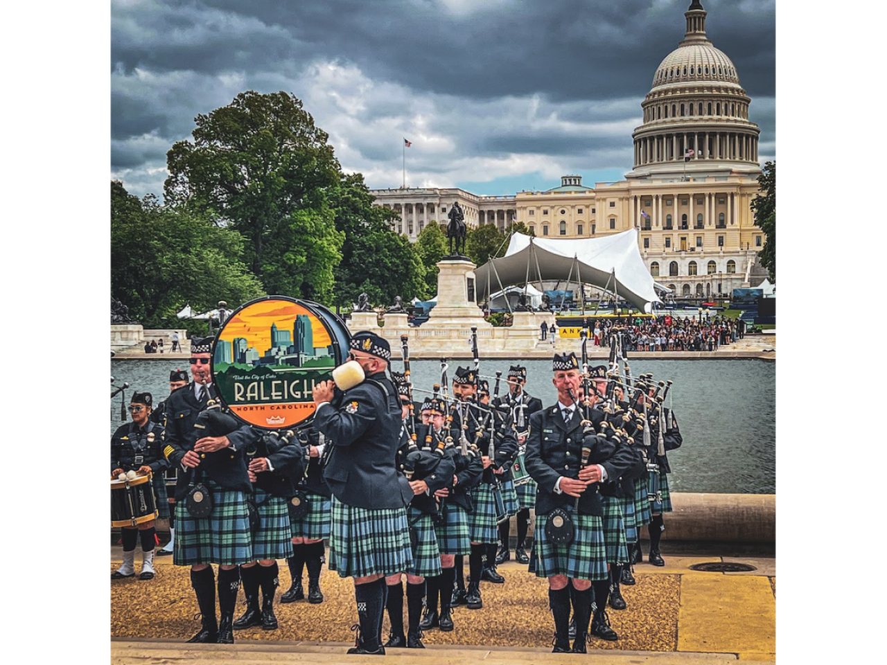 group of people playing bag pipes