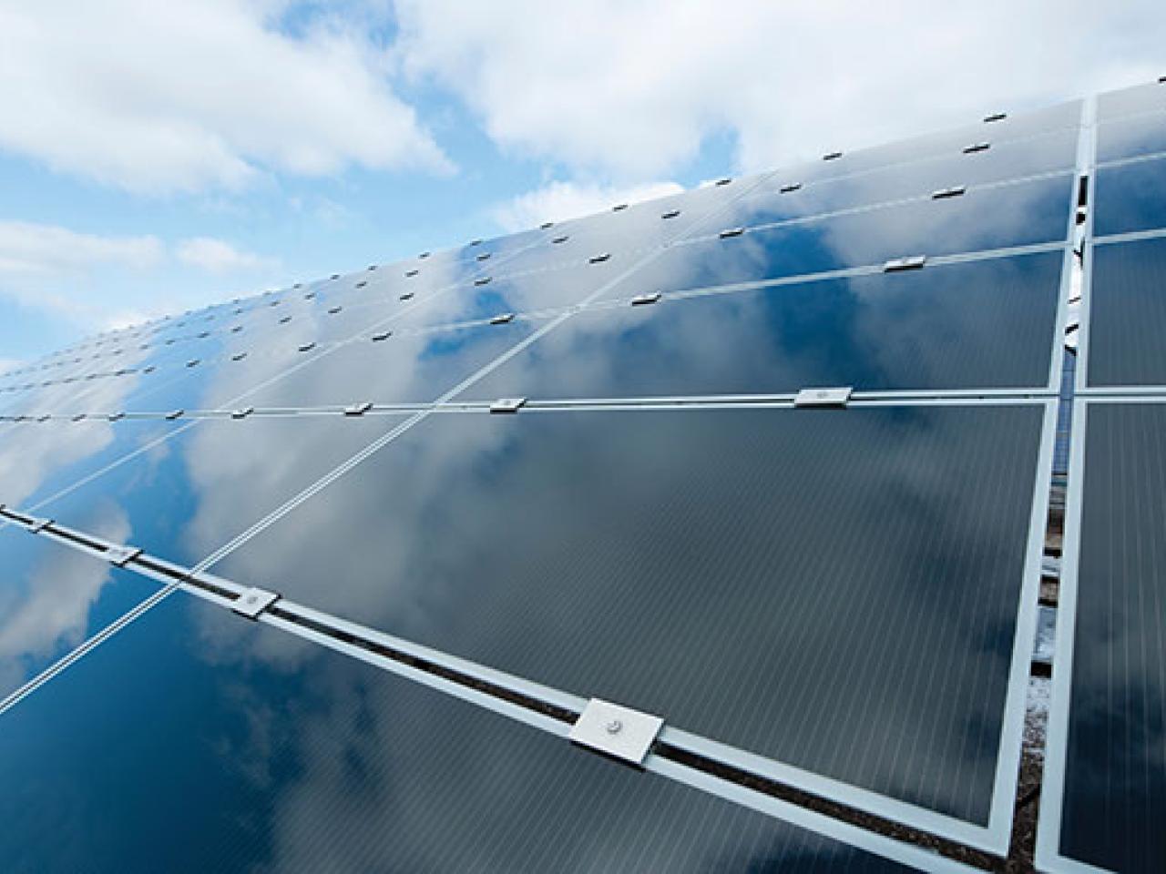 Close up of angled solar panels.