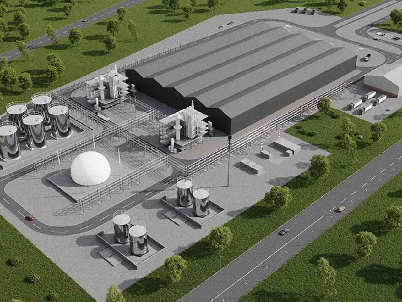 Digital rendering of aerial view of the Mura facility.
