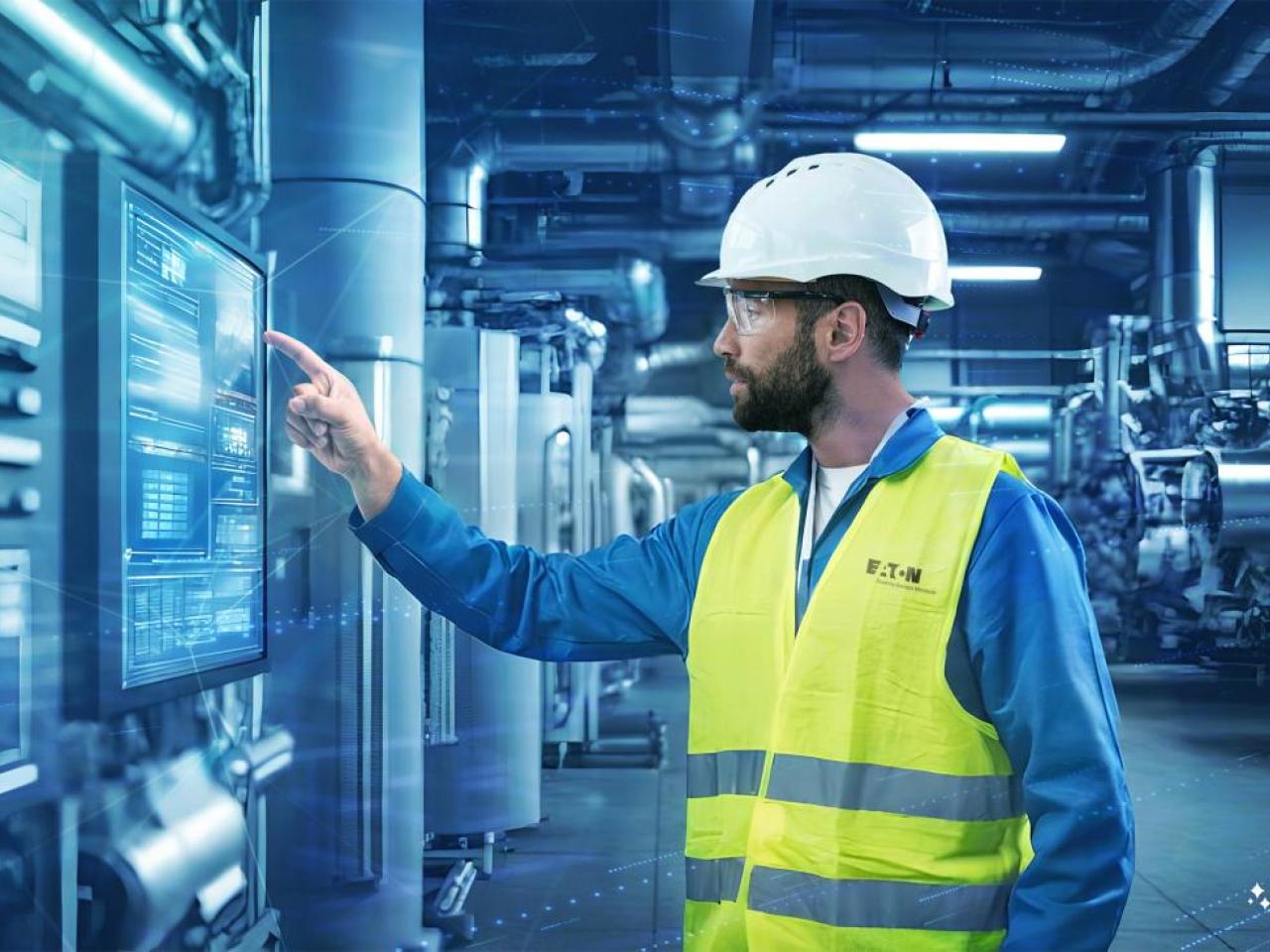 Worker using a touch screen