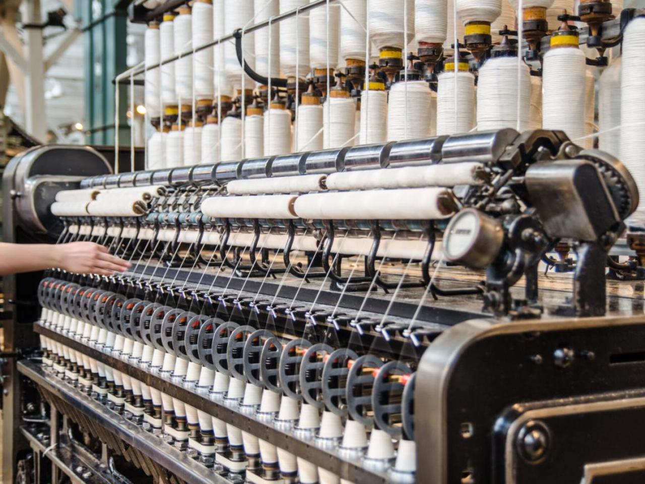 Thread on spools in a factory
