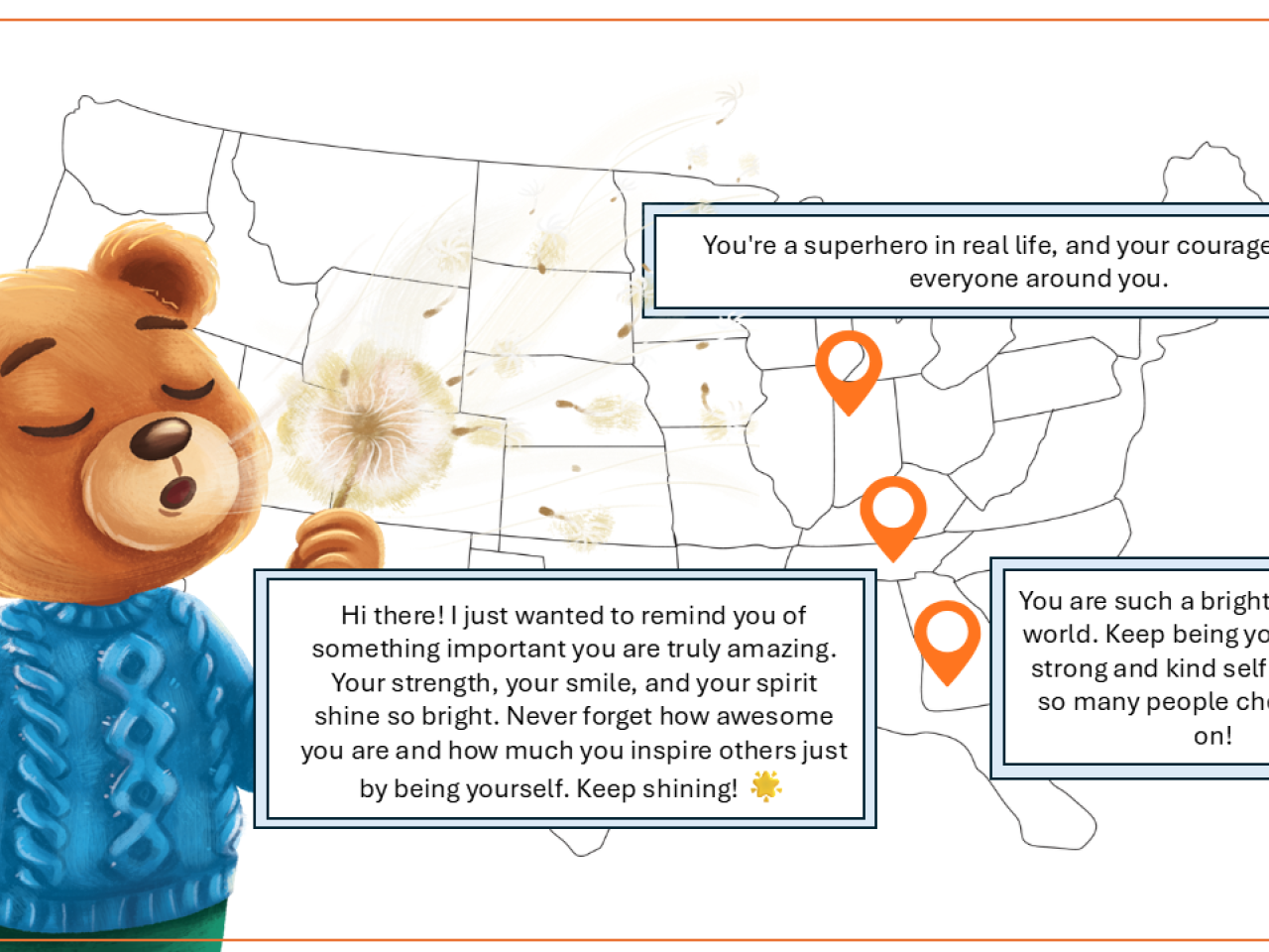 Illustrated bear blowing a dandelion