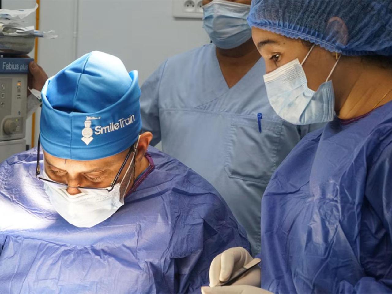 A dedicated Smile Train surgical team works together to provide life-changing cleft surgery for a patient.