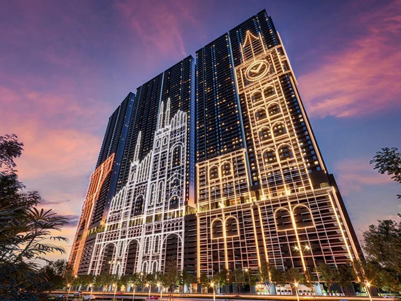 large building lit up