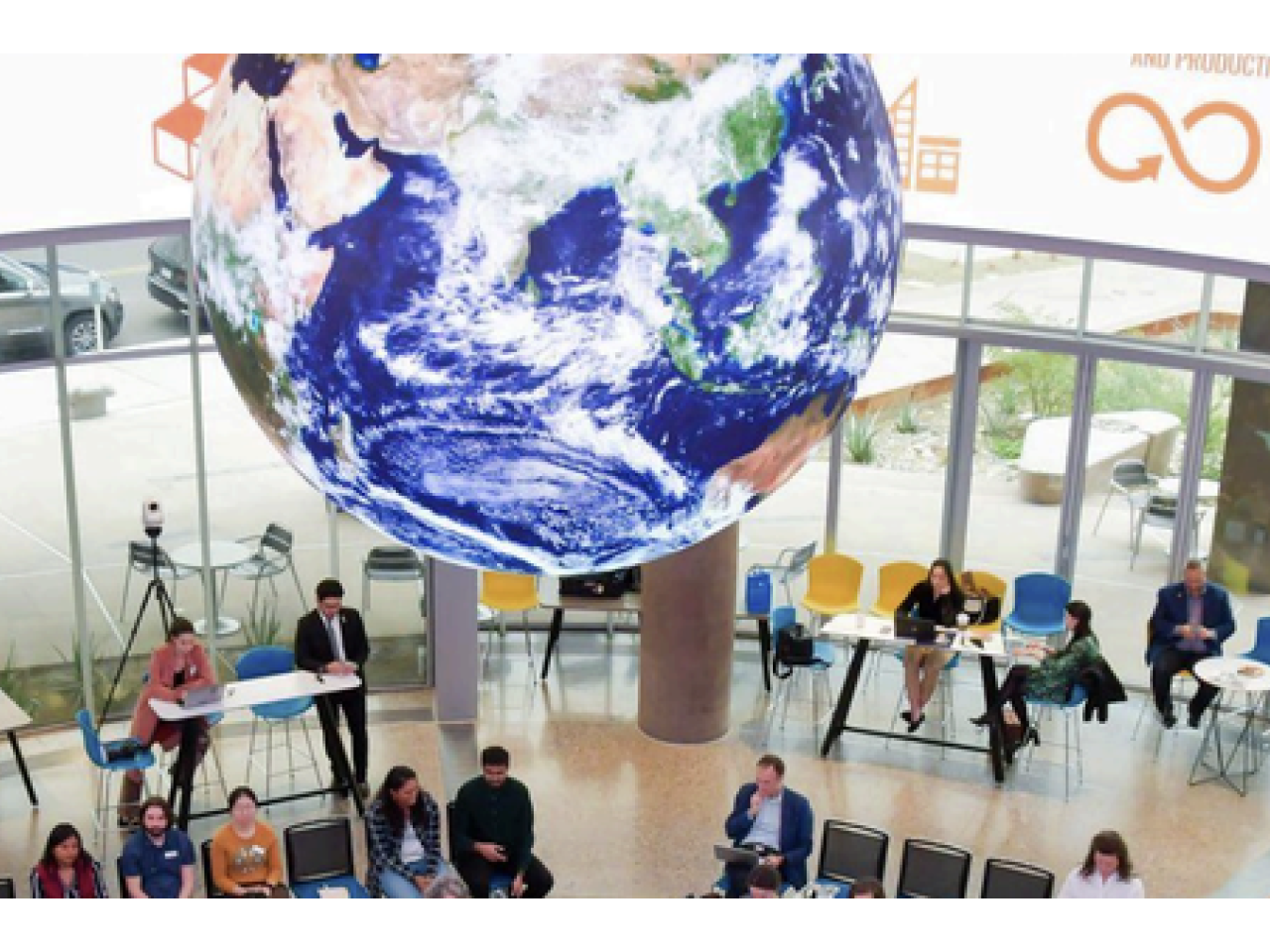 People working in a large room