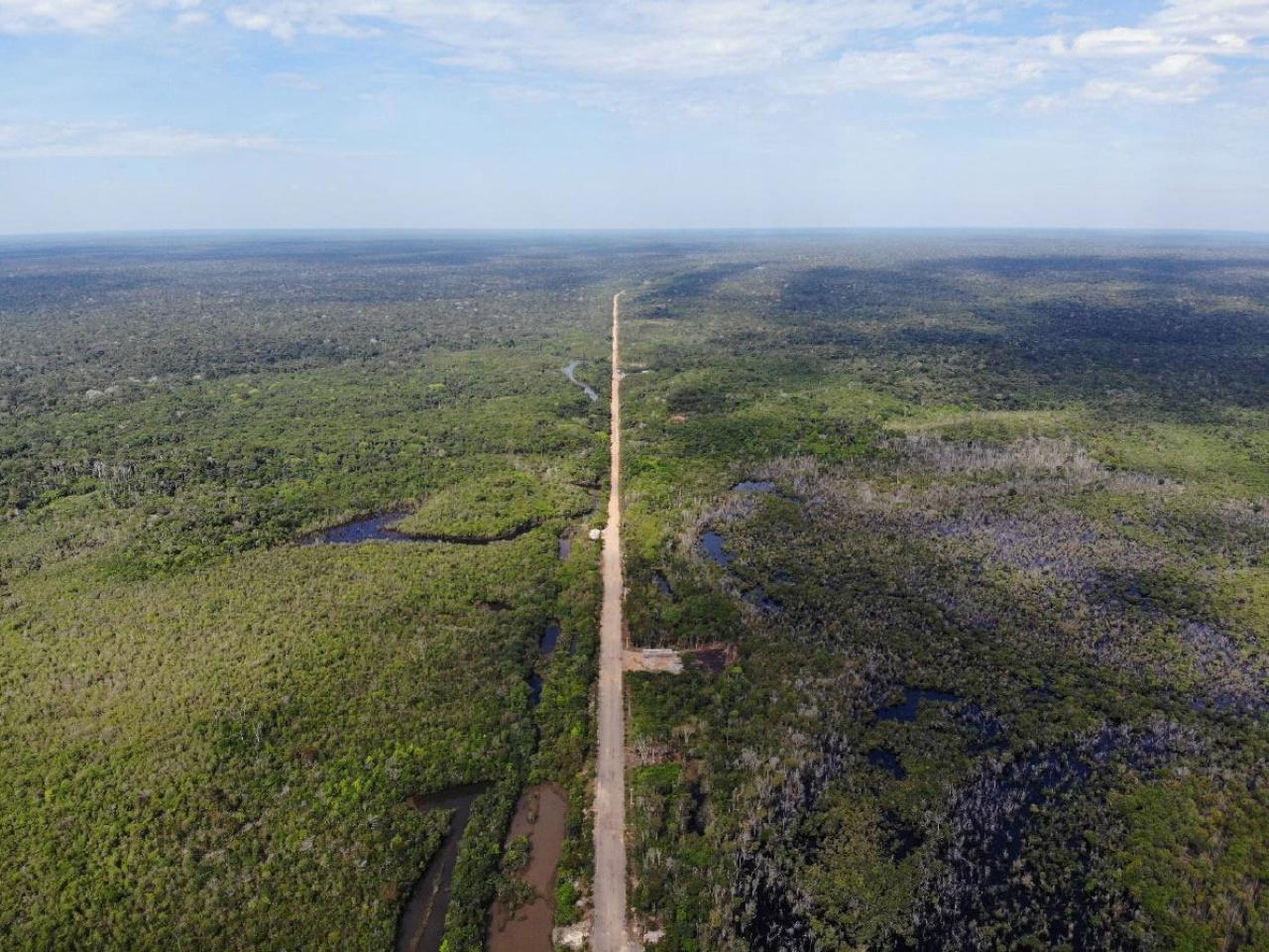 Ariel photo of road development in the Amazon State of Brazil