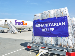 Humanitarian Relief being loaded on to a Fedex plane