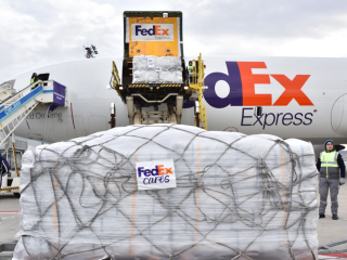 Humanitarian Relief being loaded on to a Fedex plane