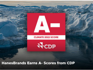 HanesBrands Earns A- score from CDP. Award logo is shown.