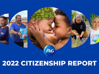 Collage of photos of different people, the P&G logo and "2022 Citizenship Report."