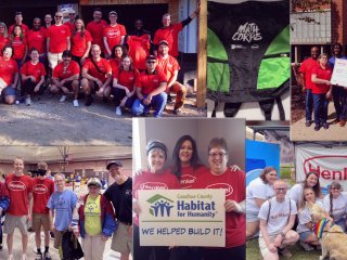 Collage of photos of different volunteer groups and partners including Habitat for Humanity, Special Olympics, Math Corps