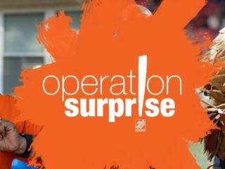 Operation Surprise logo: Woman holding her hands in the shape of a heart. Man opening a box.