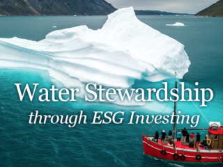 Ship and iceberg with text: Water Stewardship through ESG Investing