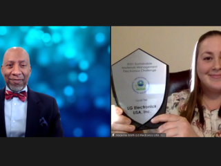 Madeline Smith receiving award virtually